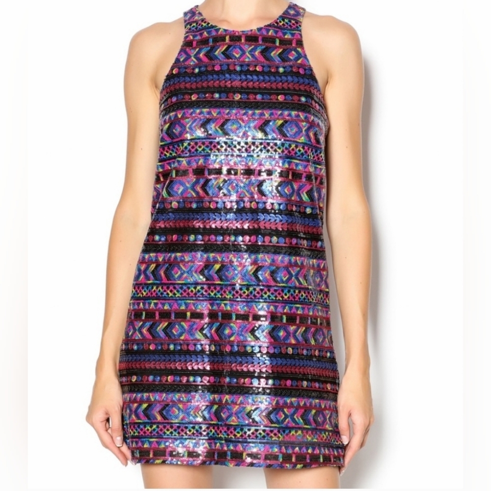 Amanda Uprichard sleeveless colorful sequin mini cocktail party dress Size Med